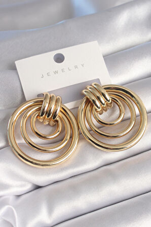 STİLLOVE Pirinç Gold Renk Halka Model Kadın Küpe