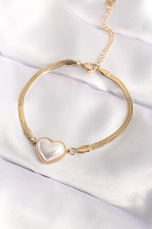 STİLLOVE 316L Çelik Gold Renk Bombeli Kalp Kadın Bileklik
