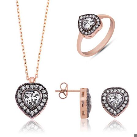 STİLLOVE Gümüş Elmas Montür Kalpli Bayan Set