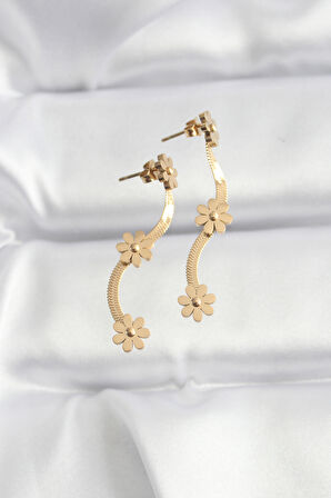 STİLLOVE 316L Çelik Gold Renk İtalyan Zincir Papatya Küpe