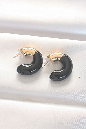 STİLLOVE CCB Siyah Gold Çift Renk Küpe