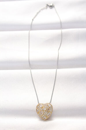 STİLLOVE 316L Çelik Çift Renk Zirkon Taşlı Kalp Kolye