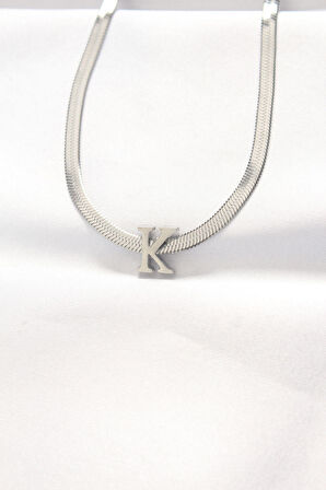 STİLLOVE 316L Çelik K Harfli Silver Renk İtalyan Zincirli Kolye