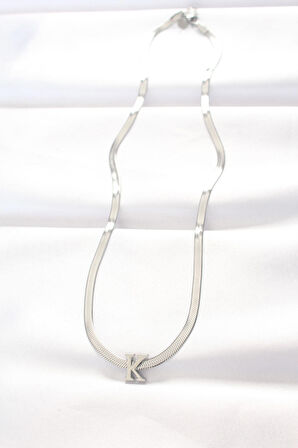 STİLLOVE 316L Çelik K Harfli Silver Renk İtalyan Zincirli Kolye