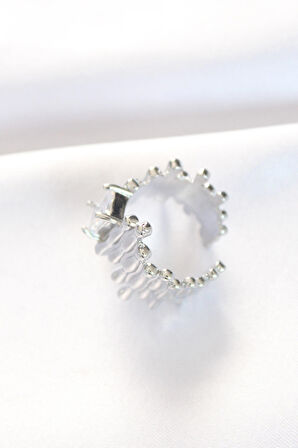 STİLLOVE Silver Renk Tırtıklı Kalın Baget Taş Tasarım Ayarlanabilir Yüzük