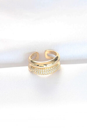 STİLLOVE 2li Görünümlü Zirkon Taşlı Gold Renk Ayarlanabilir Bombe Yüzük