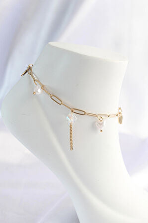 STİLLOVE 316L Çelik Gold Renk Kalp Detaylı Sallantılı Halhal