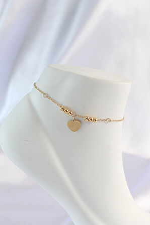 STİLLOVE 316L Çelik Gold Renk Zirkon Taş Detay Kalpli Halhal