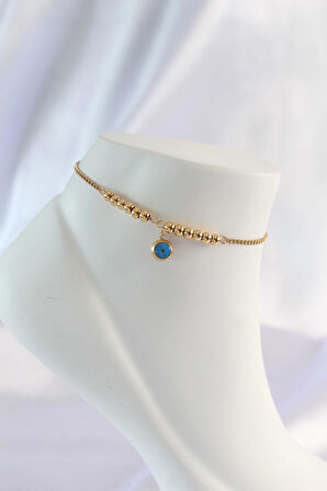 STİLLOVE 316L Çelik Gold Renk Minimal Nazar Boncuklu Halhal