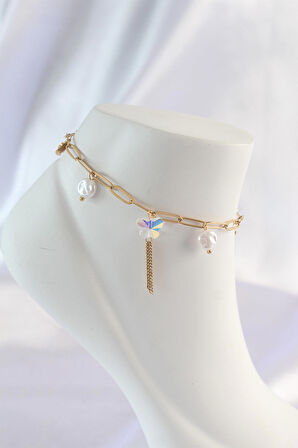 STİLLOVE 316L Çelik Gold Renk Sallantılı Kelebek Halhal