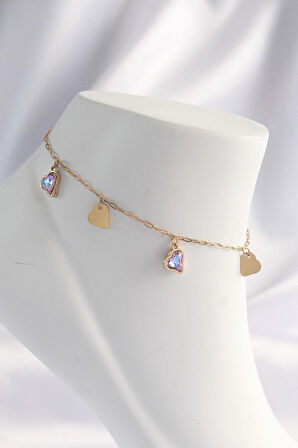 STİLLOVE 316L Çelik Gold Renk Minimal Renkli Zirkon Taşlı Kalp Halhal