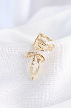 STİLLOVE Pirinç Gold Renk Zirkon Taş Detay Fiyonk Model Earcuf Küpe