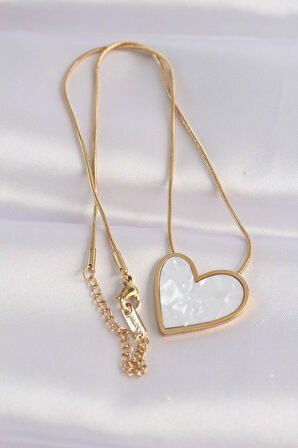 STİLLOVE 316L Çelik Zincir Altın Renk Mermer Desenli Kalp Kolye