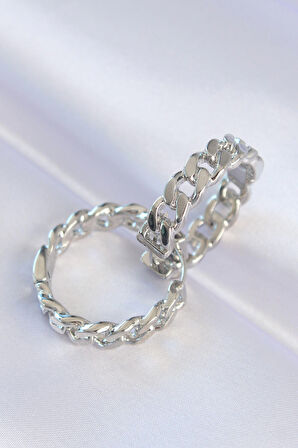 STİLLOVE Pirinç Gümüş Renk Zincir Model Halka Küpe