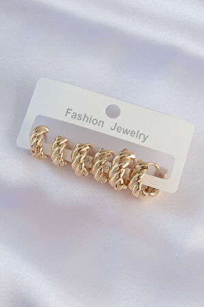 STİLLOVE Pirinç Gold Renk Minimal Tırtıklı Küpe Seti