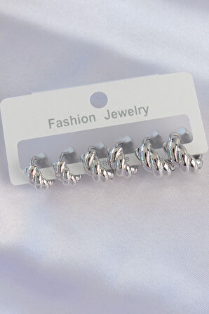 STİLLOVE Pirinç Gümüş Renk Minimal Tırtıklı Küpe Seti