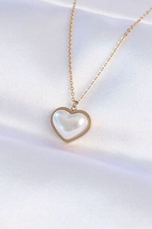 STİLLOVE 316L Çelik Zincir Gold Renk Beyaz Taşlı Bubble Kalp Kolye