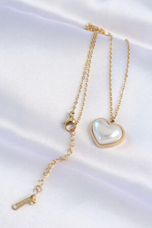 STİLLOVE 316L Çelik Zincir Gold Renk Beyaz Taşlı Bubble Kalp Kolye
