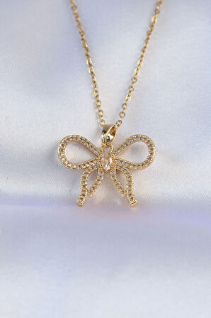 STİLLOVE 316L Çelik Zincir Gold Renk Zirkon Taşlı Fiyonk Kolye