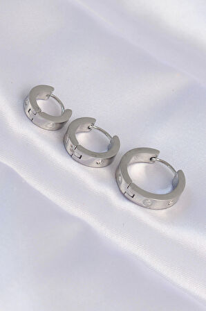 STİLLOVE 316L Çelik Gümüş Renk Zirkon Taşlı Cartier Model 3lü Halka Küpe