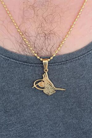 STİLLOVE Gold Renk Metal Osmanlı Tuğra Figürlü Erkek Kolye