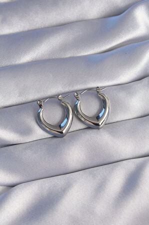 STİLLOVE 316L Çelik Gümüş Renk İçi Oval Tasarımlı Küpe