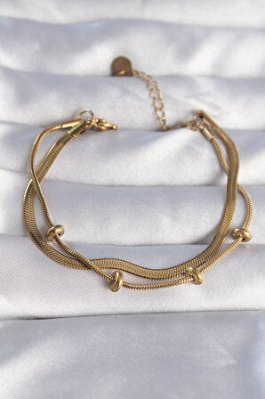 STİLLOVE 316L Çelik Gold Renk İtalyan Çift Zincirli Bileklik
