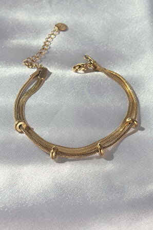 STİLLOVE 316L Çelik Gold Renk İtalyan Çift Zincirli Bileklik
