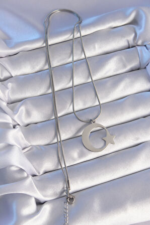 STİLLOVE 316L Çelik Gümüş Renk Ay Yıldız Model Unisex Kolye