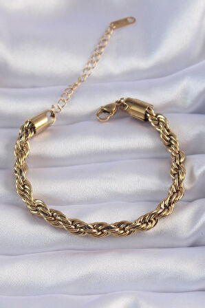 STİLLOVE 316L Çelik Gold Renk Kalın Burgu Zincir Bileklik