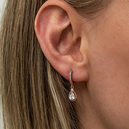 STİLLOVE Gümüş Sallantılı Rose Damla Kadın Küpe