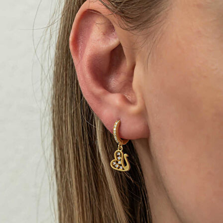 STİLLOVE Gümüş Sallantılı Gold Kuğu Kadın Küpe