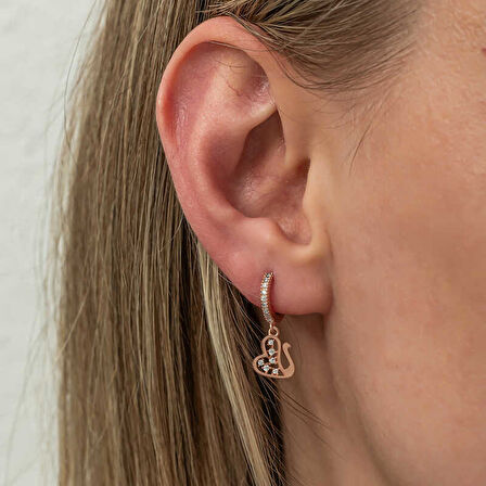 STİLLOVE Gümüş Sallantılı Rose Kuğu Kadın Küpe