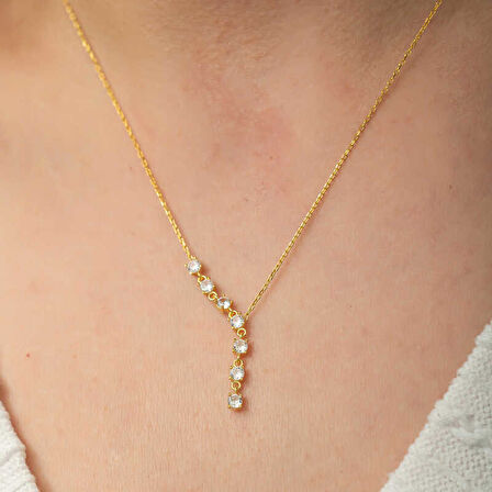 STİLLOVE Gümüş Zirkon Sıra Taşlı Gold Kadın Kolye