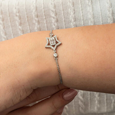 STİLLOVE Gümüş Baget Taşlı Yıldız Kadın Bileklik