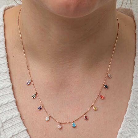 STİLLOVE Gümüş Renkli Damla Taşlı Şans Kadın Kolye