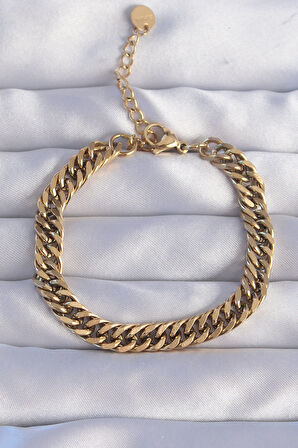 STİLLOVE 316L Çelik Gold Renk Sık Örgü Klasik Zincir Bileklik