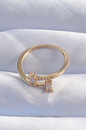 STİLLOVE Pirinç Gold Renk Zirkon Taşlı Geometrik Ayarlanabilir Yüzük