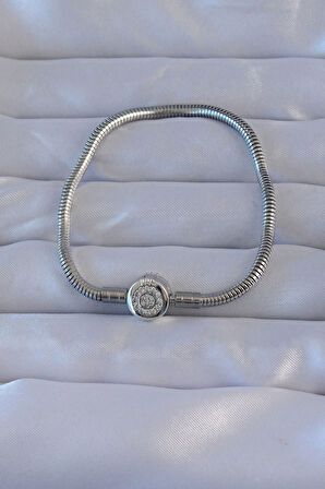 STİLLOVE Pirinç Gümüş Renk Zirkon Taşlı Charm Bileklik