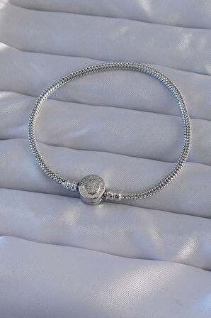 STİLLOVE Pirinç Gümüş Renk Zirkon Taşlı Charm Bileklik