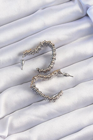 STİLLOVE Pirinç Gold Gümüş Renkli Tırtıklı Kalp Küpe