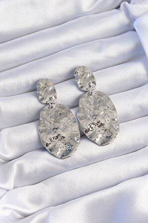 STİLLOVE Pirinç Gümüş Renk Ezme Plaka Küpe