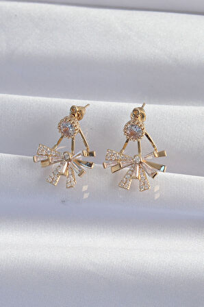 STİLLOVE Pirinç Gold Renk Zirkon Taşlı Yassı Fiyonk Model Küpe