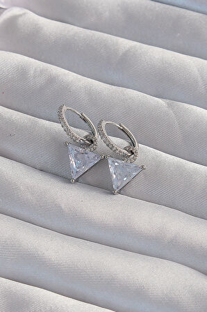 STİLLOVE Pirinç Gümüş Renk Üçgen Zirkon Taşlı Sallantılı Halka Küpe