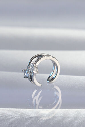 STİLLOVE Pirinç Gümüş Renk Zirkon Taşlı Damla Earcuff Küpe