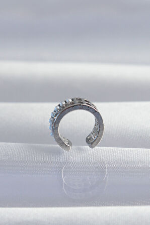 STİLLOVE Pirinç Gümüş Renk İncili Baget Taşlı Earcuff Küpe