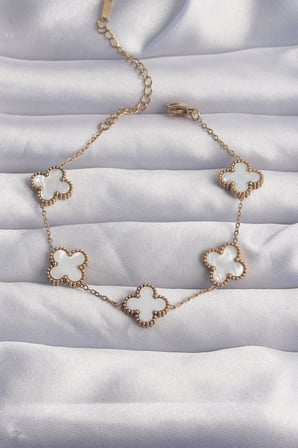 STİLLOVE 316L Çelik Gold Renk Beyaz Sedefli Yonca Bileklik