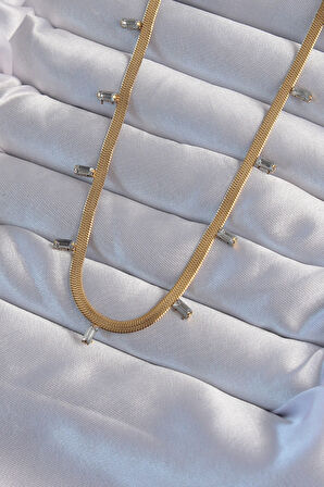 STİLLOVE 316L Çelik Gold Renk Baget Taşlı İtalyan Zincir Kolye