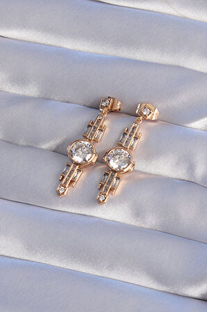 STİLLOVE XUPİNG Rose Renk Zirkon Taşlı Geometrik Sallantılı Küpe