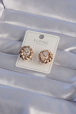 STİLLOVE XUPİNG Rose Renk Oval Zirkon Taşlı Burgu Model Küpe